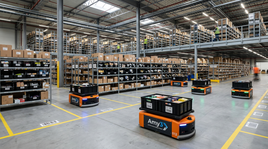 Close-up of an Amy3 autonomous mobile robot